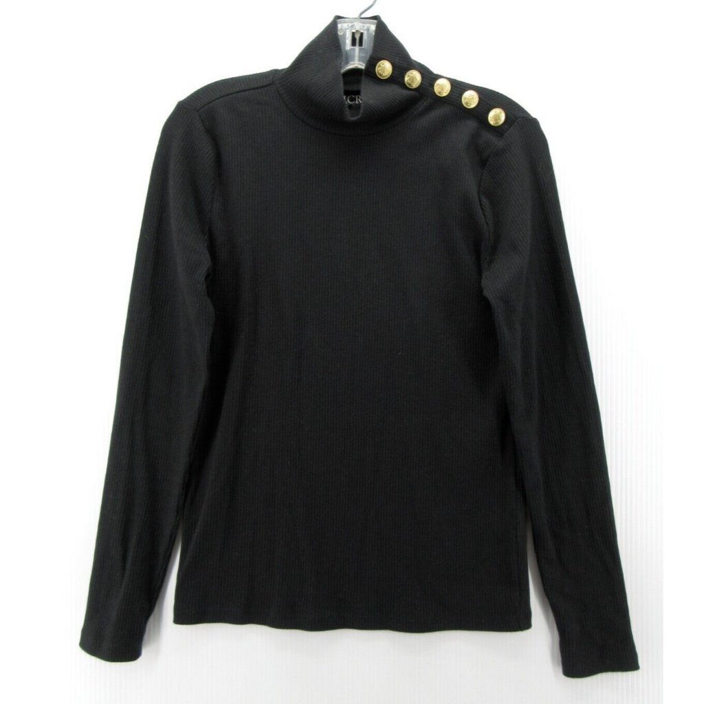 J Crew Sweater Small Turtleneck Pullover Stretch Ribbed Gold Buttons